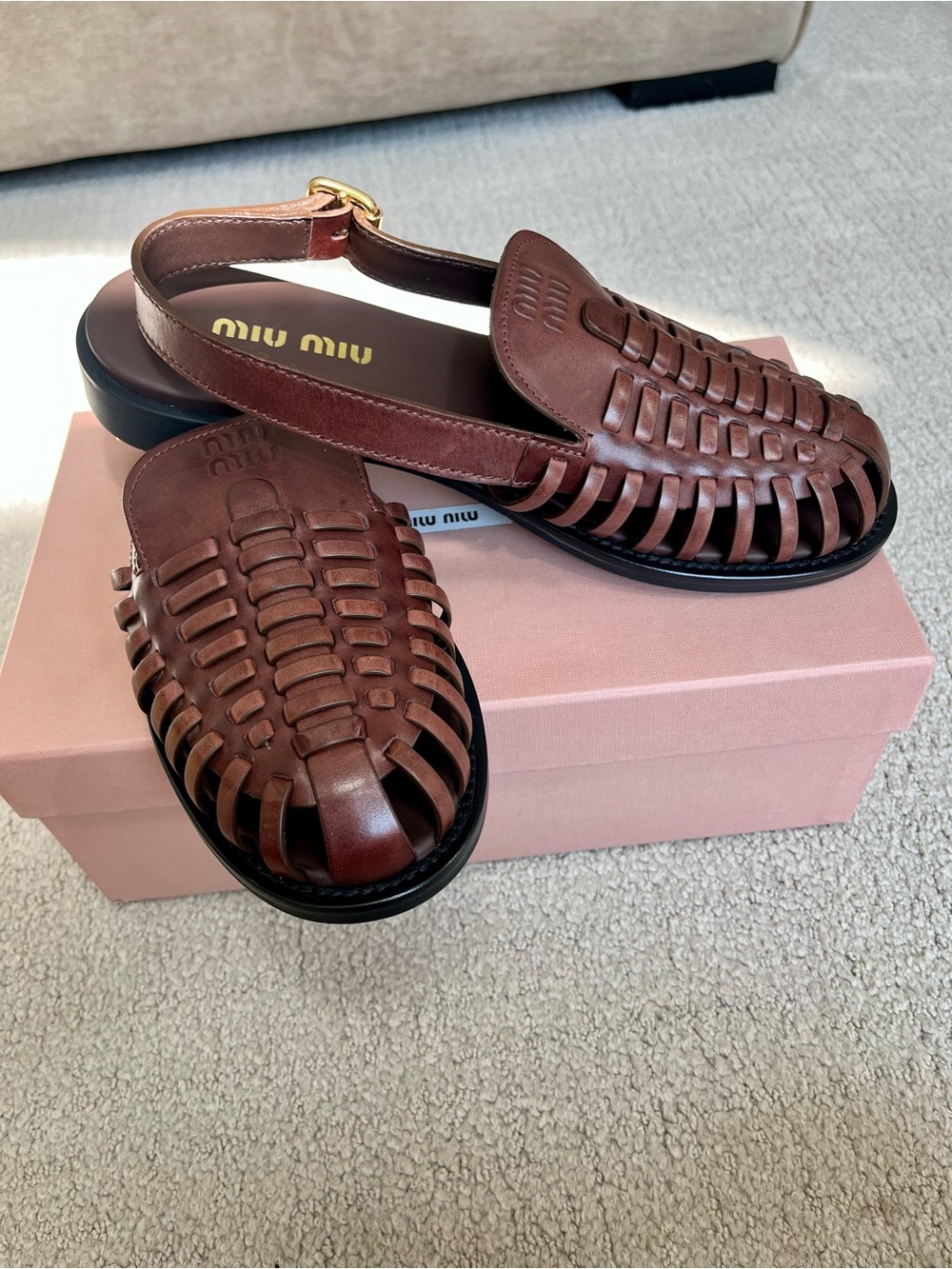 Miu Miu brand new women’s leather sandals - Caffè